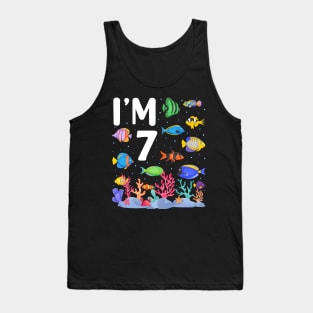 7th Birthday Party Tropical Fish I'm Seven Years Old age Bday Tank Top